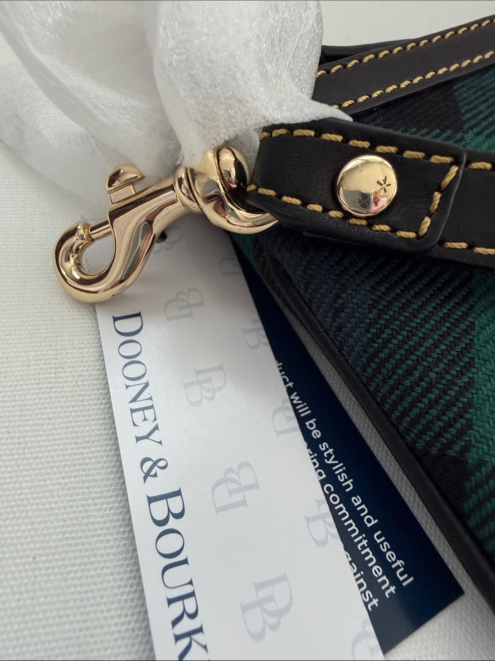 NWT - Dooney & Bourke Green and Navy Tartan Plaid Wristlet with Leather Trim - Picture 2 of 6